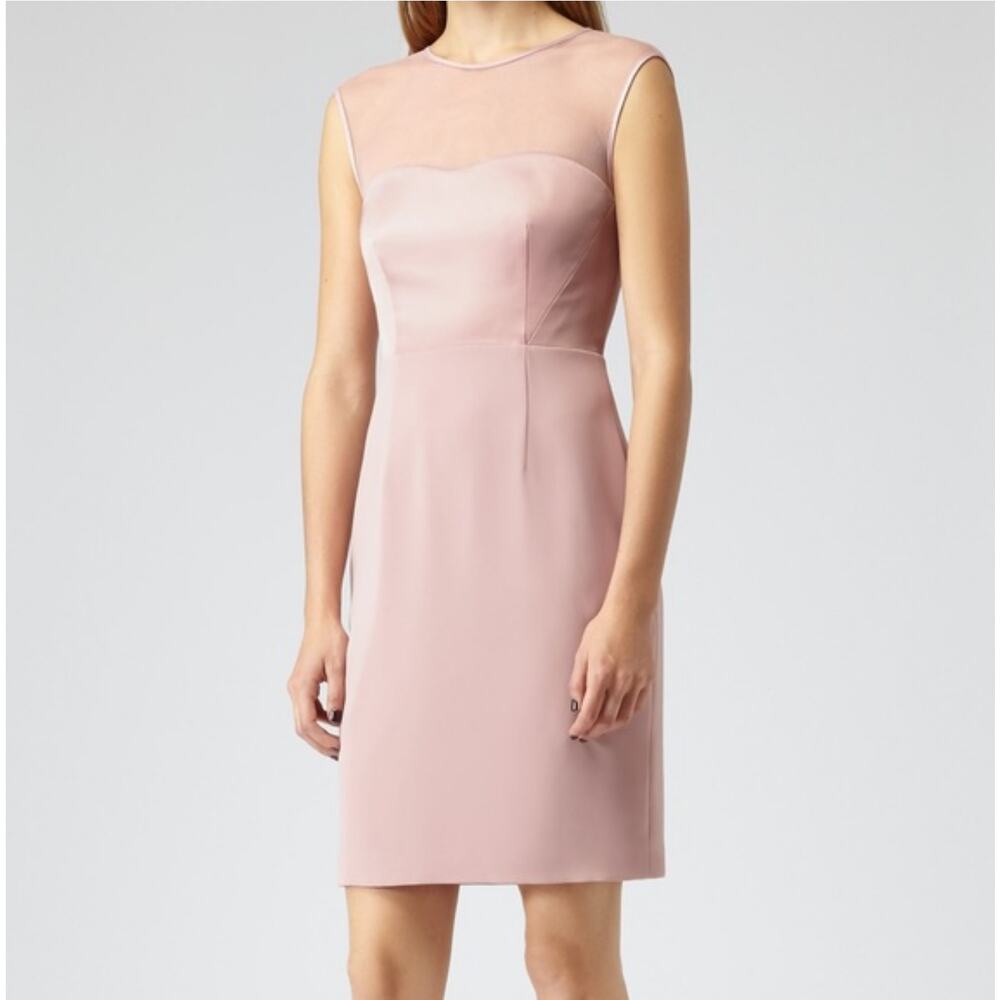 Reiss Pink Ammy Semi-Sheer Fitted Satin Cocktail Dress Sleeveless Women's Size 4